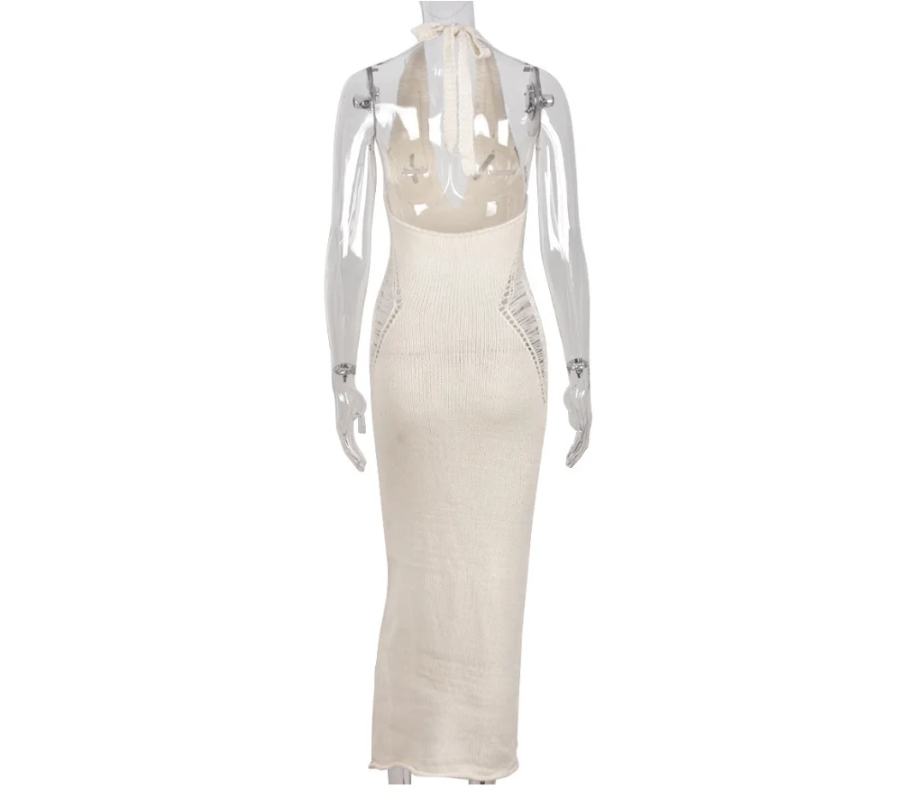 Sharee Wholesale Clothing 2023 Summer U Neck Bodycon Knitting Dresses Ladies Clothing Sleeveless Hollow Maxi Dress For Women