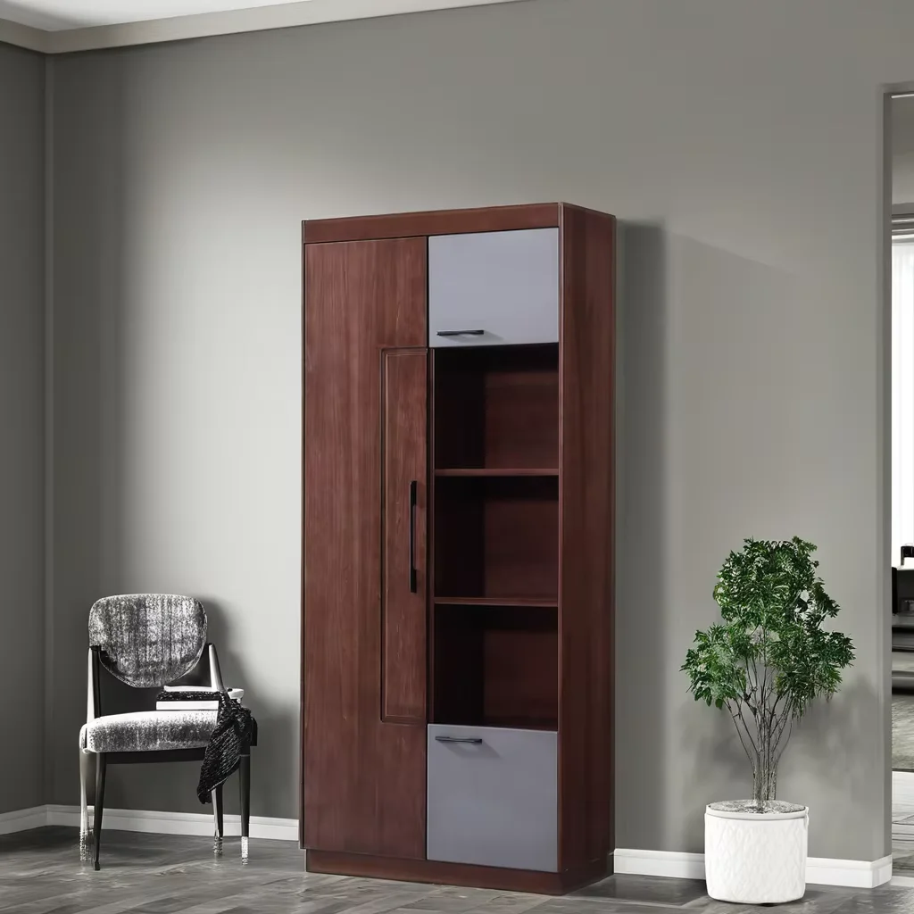 24 Years factory direct Germany style tall solid wood bookcase with drawer and door