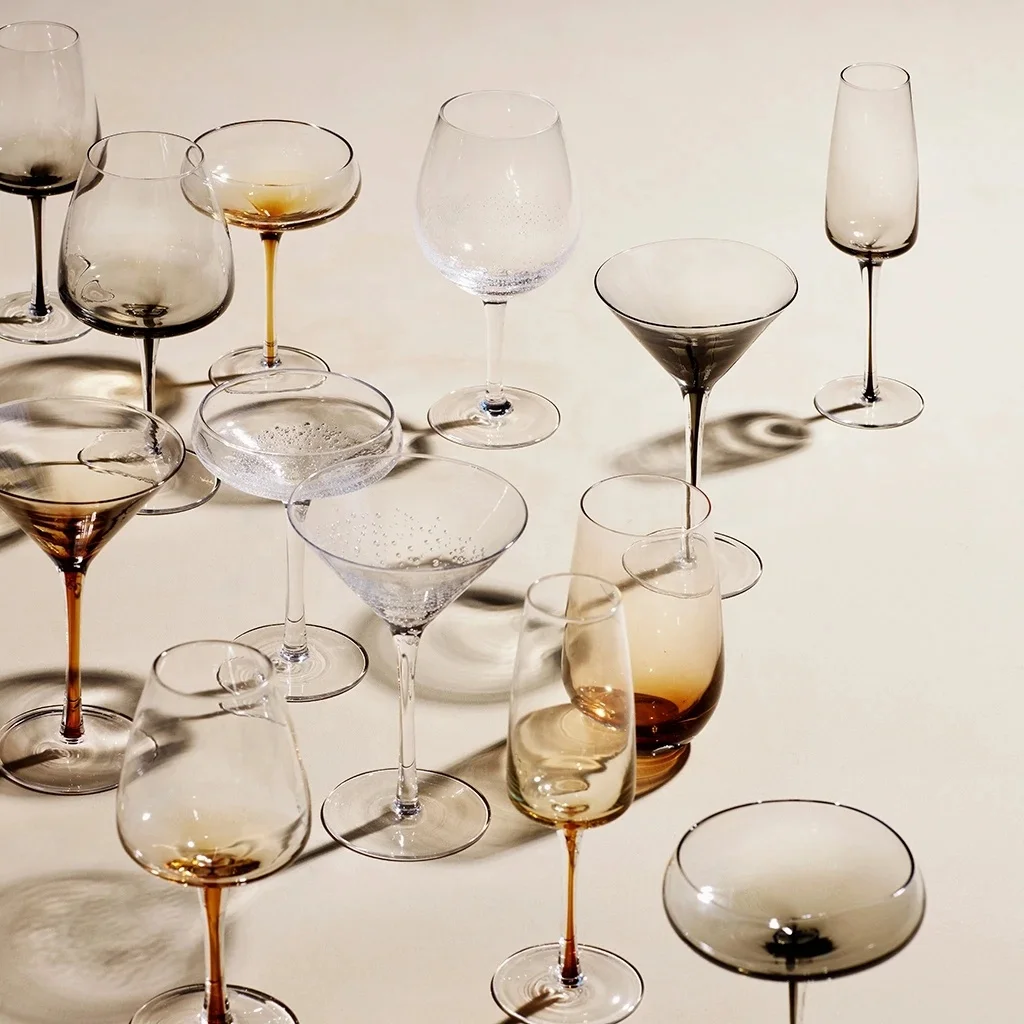 Color Glass Black Raindrop Core Colored Stem Smoke Grey Stem Champagne Coupe.jpg