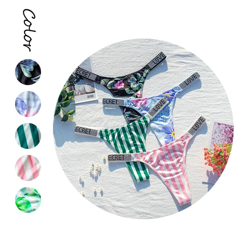 U5377 201 Sexy Panties Women Thongs Briefs Girls Rhinestones Letter Diamonds G string Sports Thong Low Waist T-back