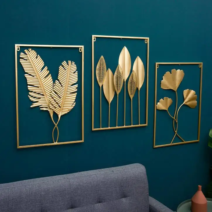 For Living Room Bedroom Display Lobby Modern Frame Art Hanging Gold Flower House Golden Decorations for Home Metal Wall Decor