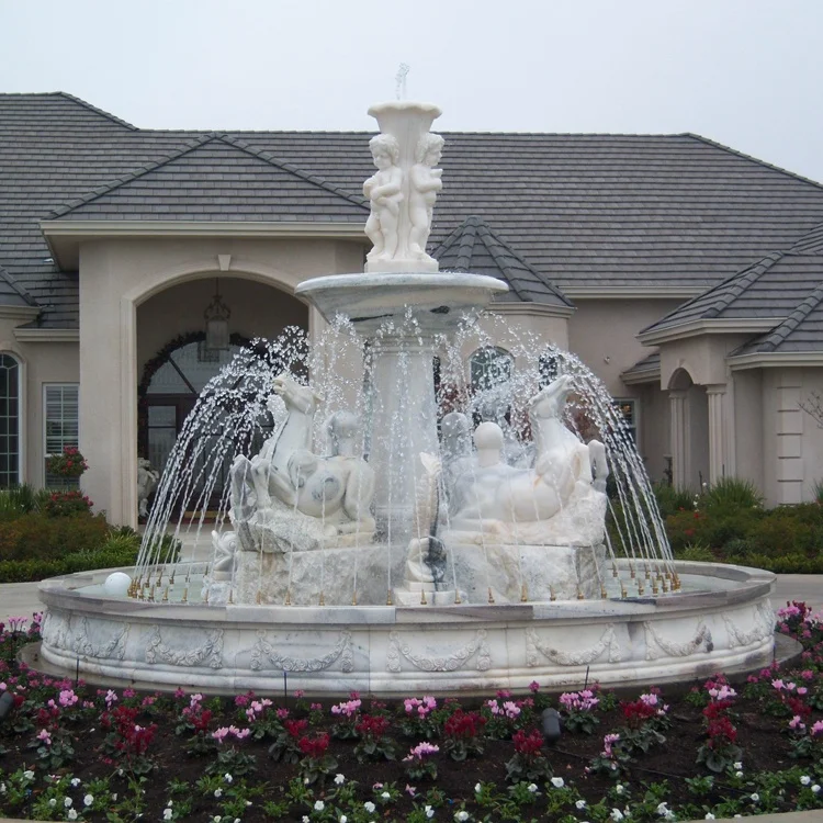 European popular carving natural marble granite seahorse fountain