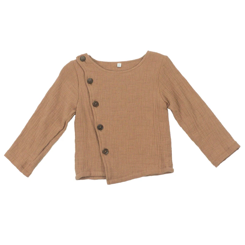 
Summer baby boy clothes cotton muslin linen shirt simple design girls clothes buttons long sleeve kids t-shirt 