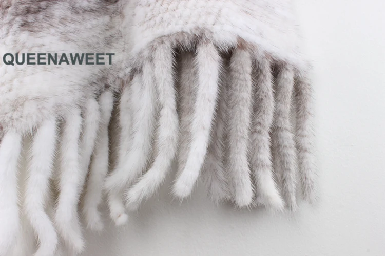 Winter Women Party Wear Fashion Natural White Knitted Mink Fur Shawl Cape