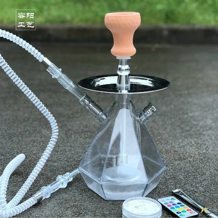 New Set Dual Hoses Hookah Cup Diamond Cube Ak47 Accessory Acrylic Hookah with Led Light Shisha Box Hookah Bowl Acrylic