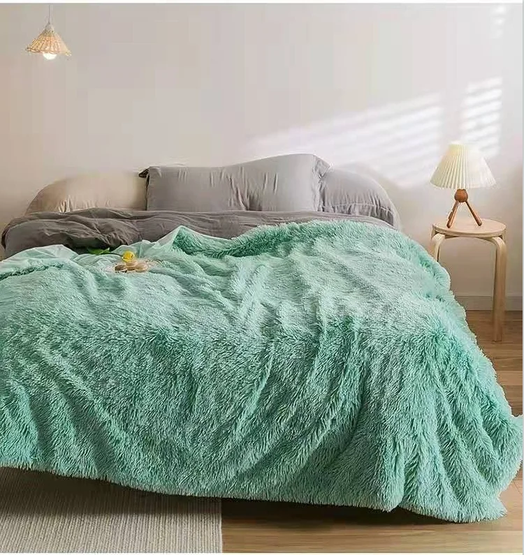 Luxury Long Hair Fleece Fluffy PV Plush  Blanket  Long Pile shaggy Fleece Super Soft Faux Fur 2 ply Solid Color Throw Blanket