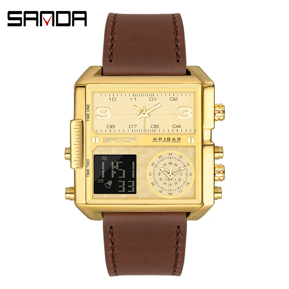 SANDA 6023 New Fashion Mens Watches Luxury Men Sports Quartz Wrist Watch Man Business Casual Leather Watch Best Seller
