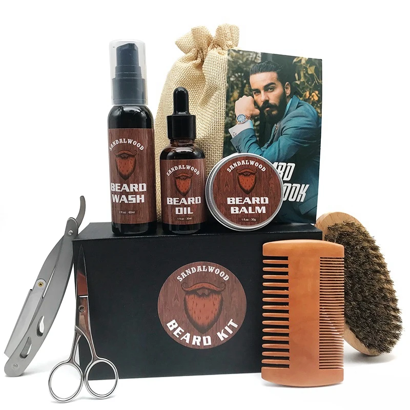 for men personalized OEM resin beard care kit golden sandalwood black wooden comb beard grooming kit