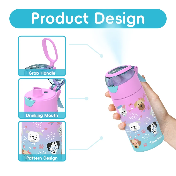 Детская мультяшная печатная бутылка для воды из нержавеющей стали с распылителем тумана