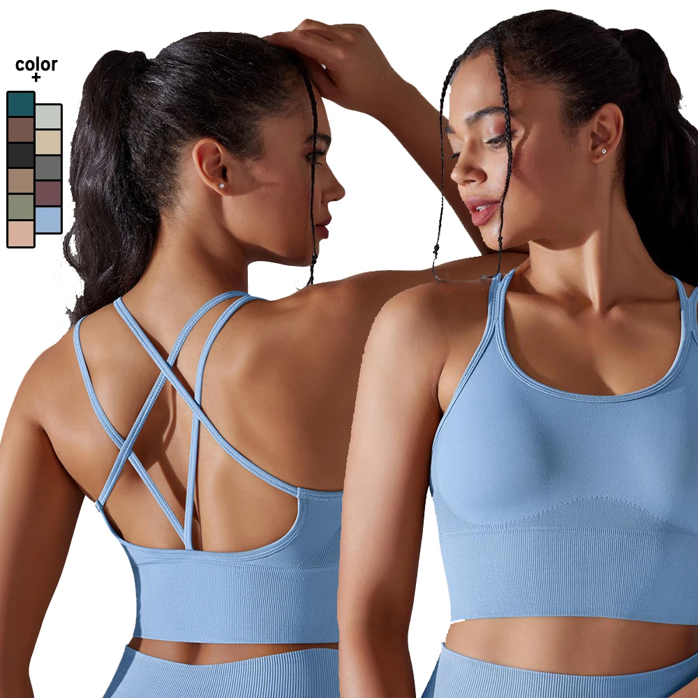 sportswear seamless high impact sexy beautiful cross back sports bra custom logo gym fitness yoga bras for women
