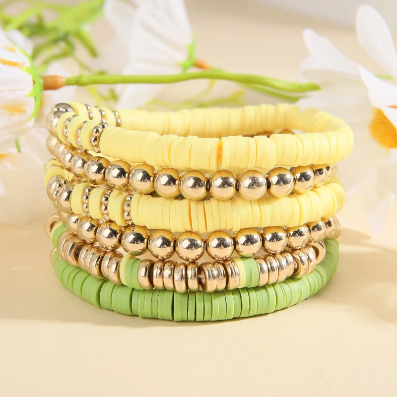 SY0154 Wholesale Fashion Multi color Beads Bracelet Set Women Bohemian Style Multi Layer Elastic Bracelet