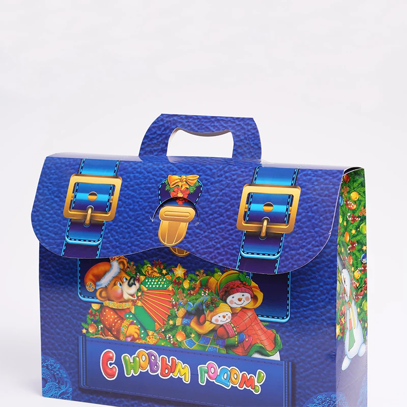 Custom design cardstock and handle carton School lunch box Christmas gift packing suitcase gift box SD-015