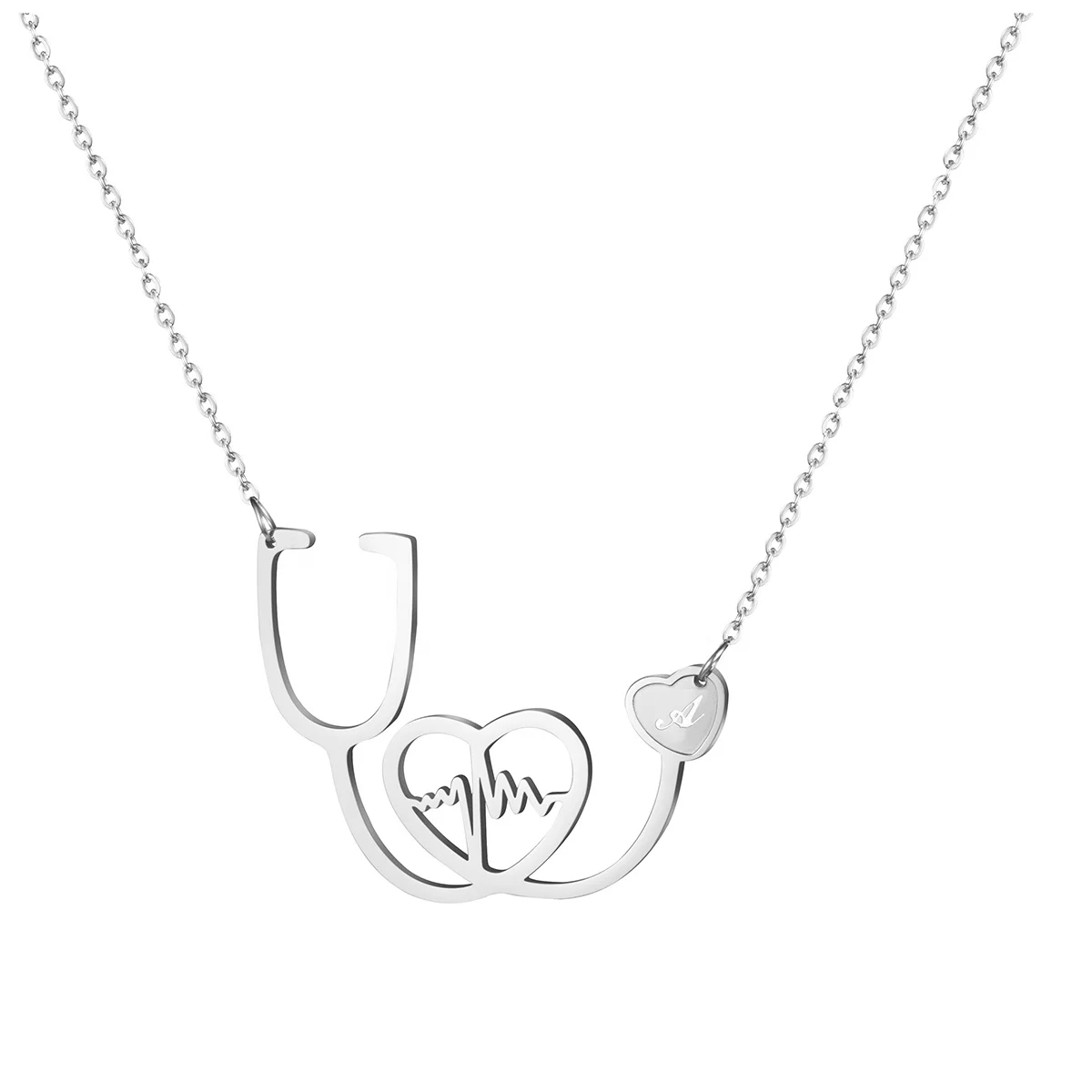 Nurse Necklaces for Women Doctor Medical Stethoscope Heartbeat Stainless Steel  Pendant Personalized Initial Letter Gifts