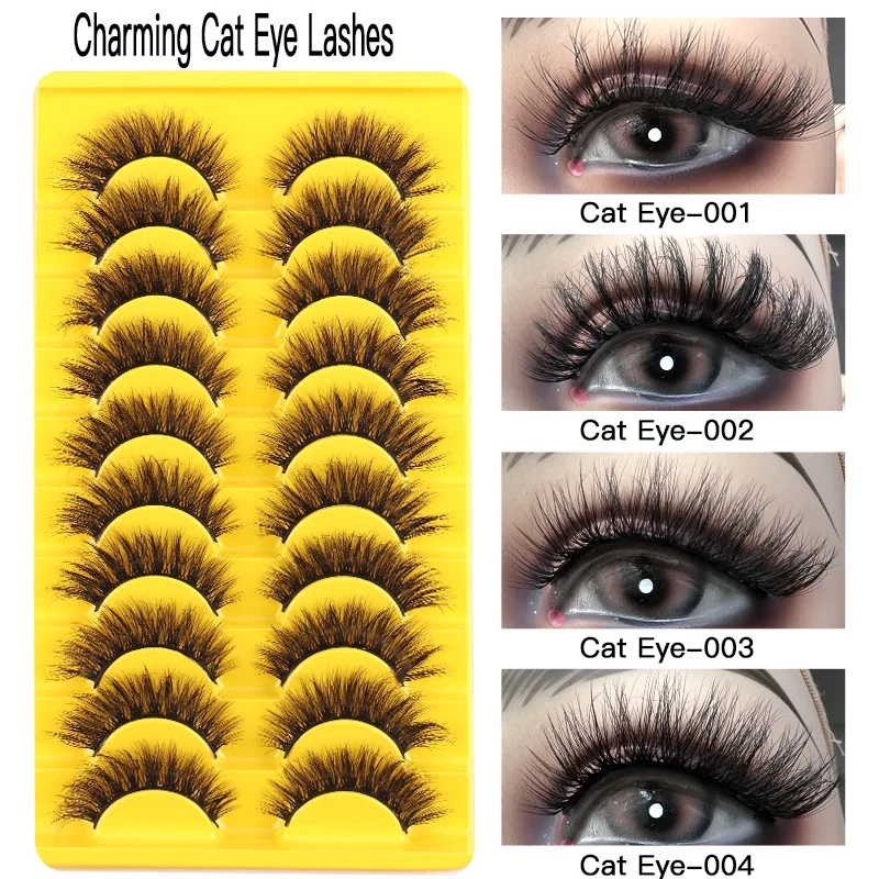 Best Selling Cat Eye 3D Effect False Eyelash Synthetic Lash 15-25mm Faux Mink Eyelash Color Silk 10 Pairs Strip Eyelash Vendor