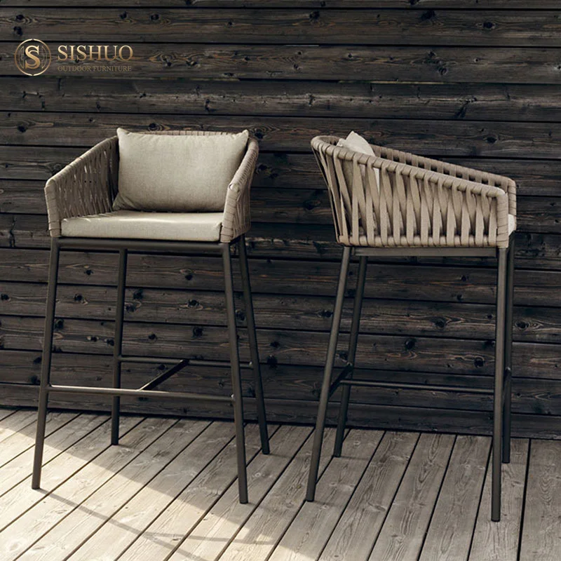 Commercial  Aluminum Frame Bar ArmChair Kitchen Rope Bar Stool Chair With Backs
