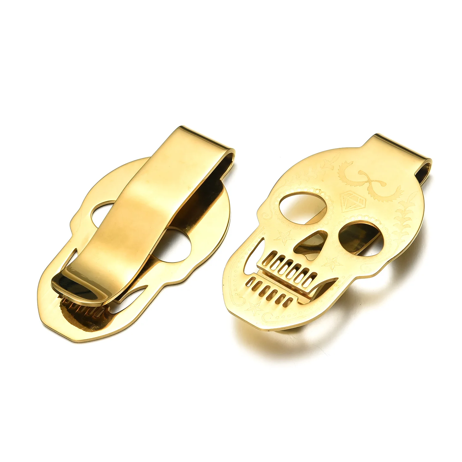 Wholesale gift items skull money clip luxury heavy sceptre design diamond clip metal gel pen gift set