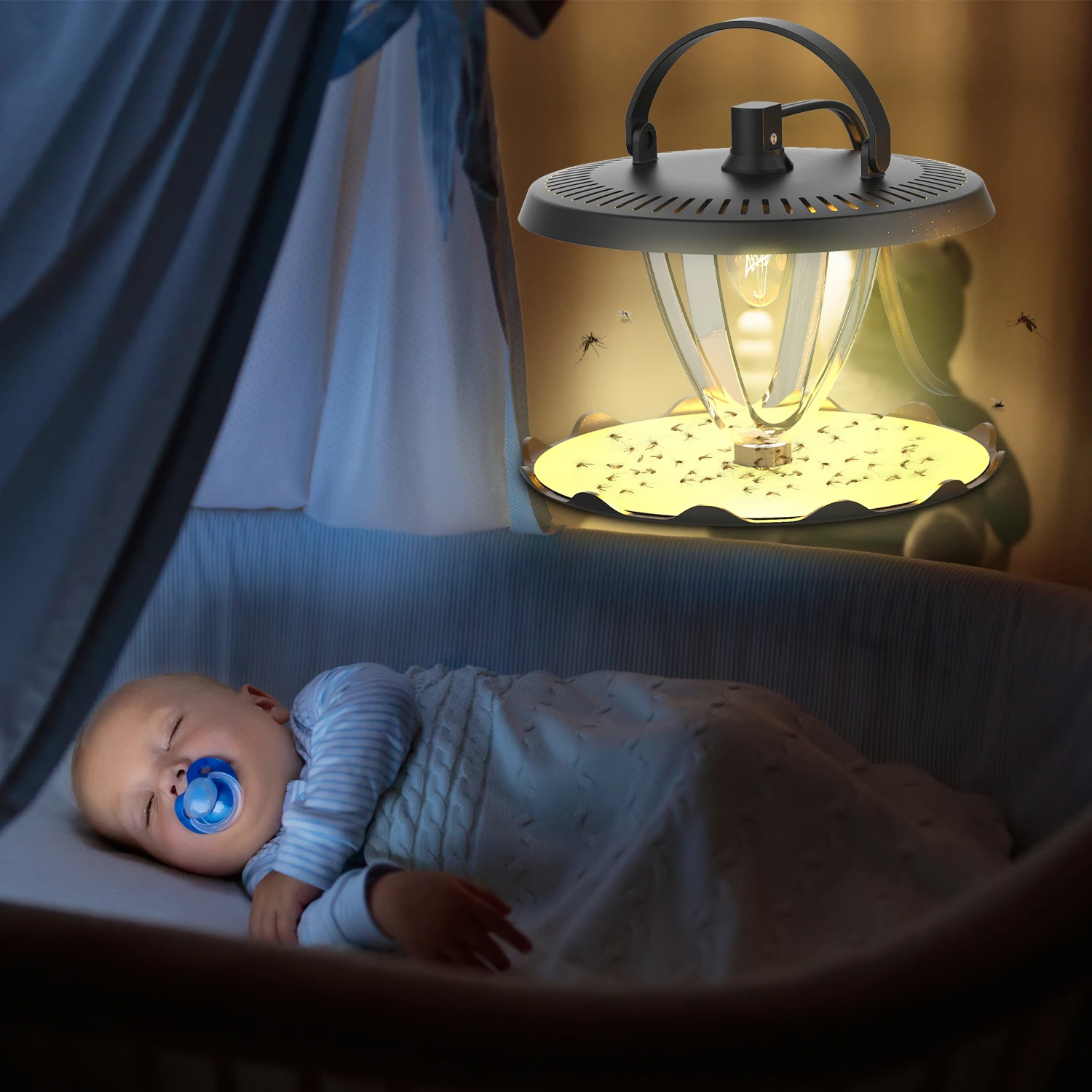 Pest Hunting Lamp Plug In Indoor Flies Trap With Sticky Board Pest Fleas Bed Bugs Control for Bedroom Electronic Fly Trap Fly