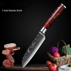 2021 Cheap and economical Promotion Kitchen Knife Set 5 Inch Santoku Knife Damascus grain 9Cr18 high Carbon steel
