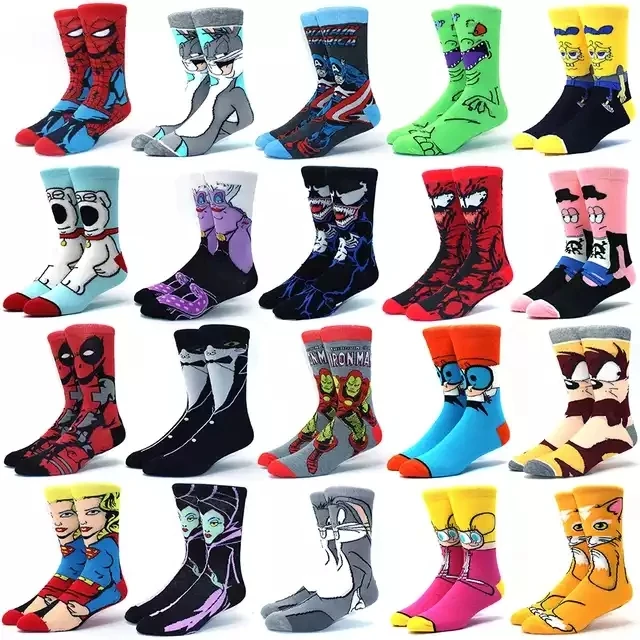YL Top Quality Mens Crew Socks Superhero Anime Cotton Socks New Cartoon Hot Sale Male Novelty Marvel Socks Wholesale