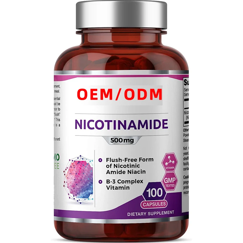 Natural Flush-Free Vitamin Formula 100 Count B3 500mg Nicotinamide Capsules Supports Skin Cell Health