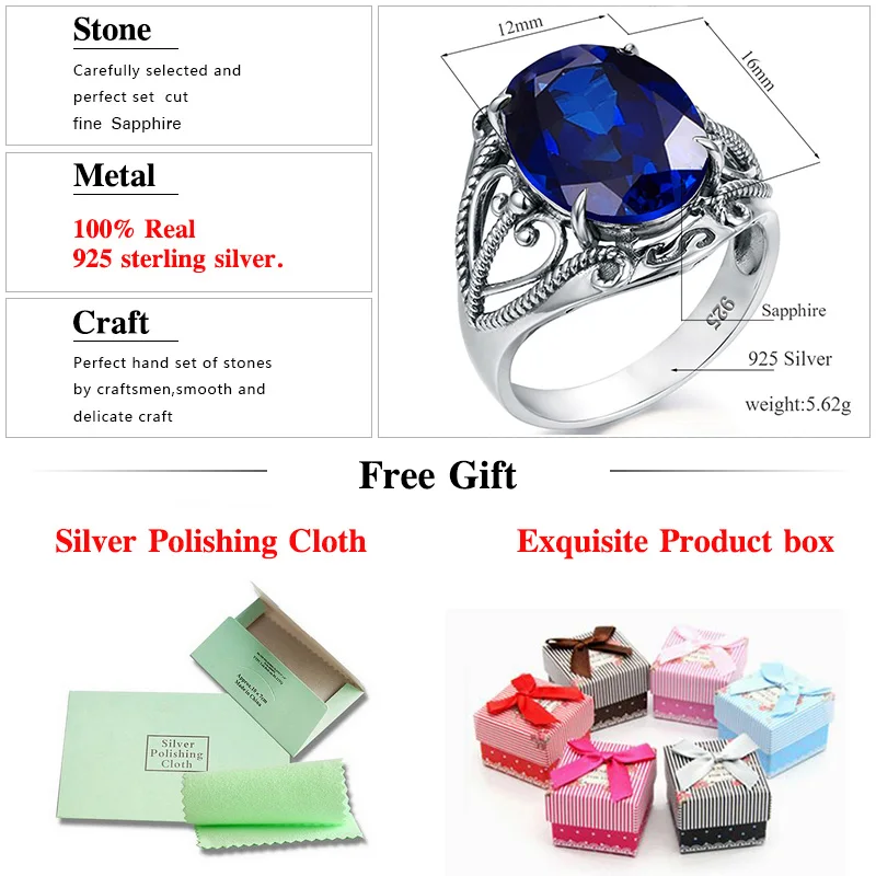 Fashion 925 Sterling Silver Rings Fine  Gemstone Sapphire  Rings Wedding Party custom ring sterling silver