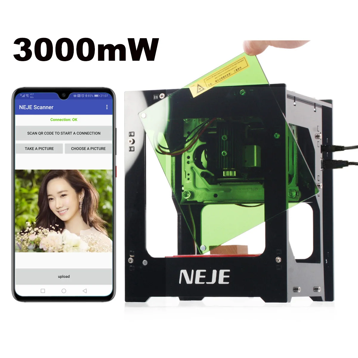 NEJE KZ 3000MW 490 * 490 pixels mini fiber laser cutting machine