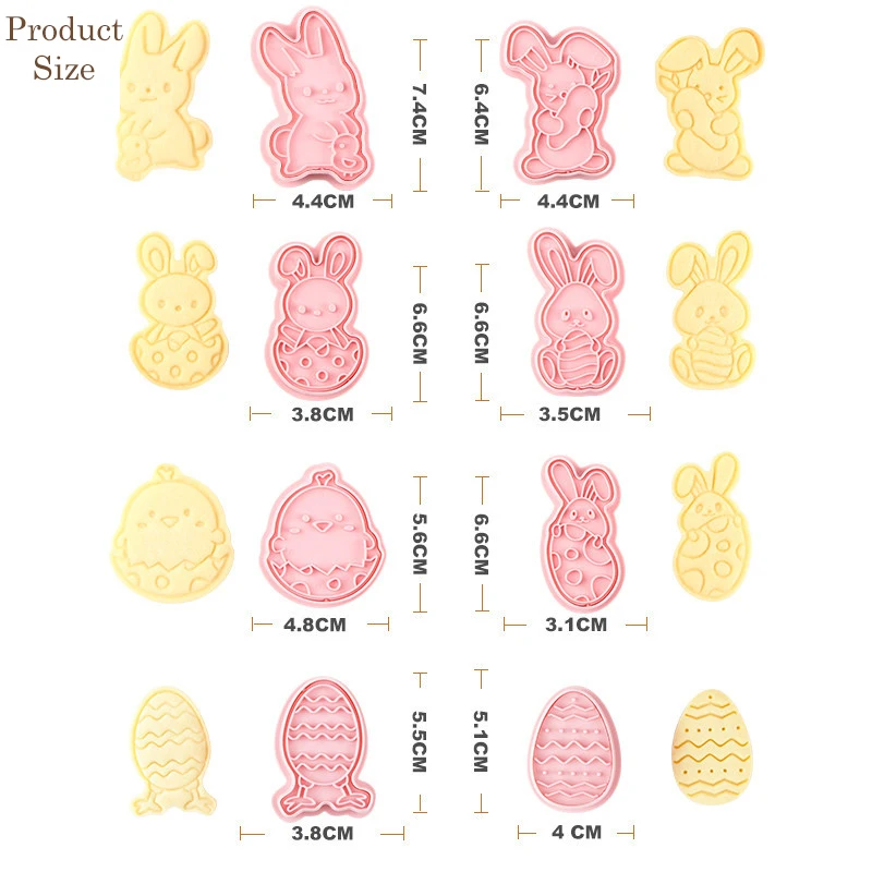 8Pcs/Set Easter Cookie Mold Egg Rabbit Biscuit Cutter Baking Tools Plunger Stamp Die Food Grade Plastic Fondant Cake Tools