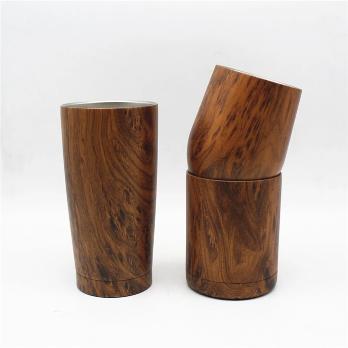 Amazon Hot Sell Double Wall Wood Grain 12 oz Stainless Steel Wine Tumblers For Gifts