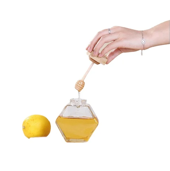 220ml 380ml glass honey jar hexagon glass bottle with wooden lid