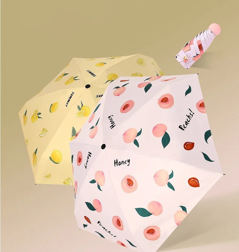 Fruit Small Pocket Umbrella For Travel Summer Gift Compact 5-Fold Umbrella Capsule Mini Sun Umbrella Anti UV