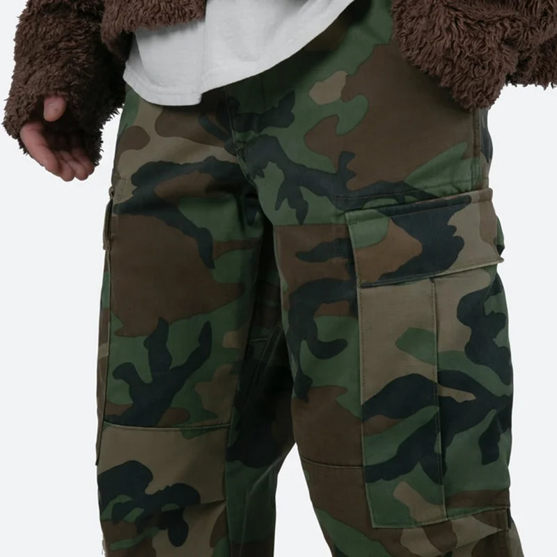 Double Knee Vintage Cargo Pants Mens Baggy Fit 100% Cotton Casual Camo Cargo Pants