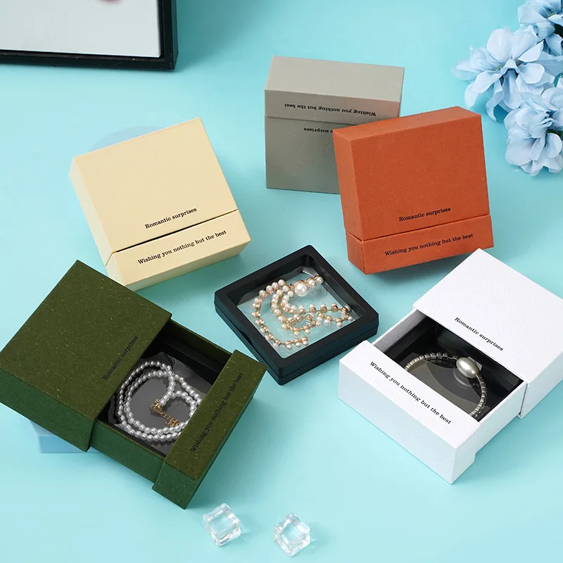 Custom logo printed luxury necklace pendant packaging pull out boxes black drawer Cardboard paper jewelry box set