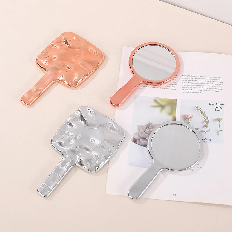 2024 Hot Handheld Make up Vanity Mirror Ripple Personal Compact Travel Cosmetic Mirrors Electroplated Girls Women Makeup Mirror