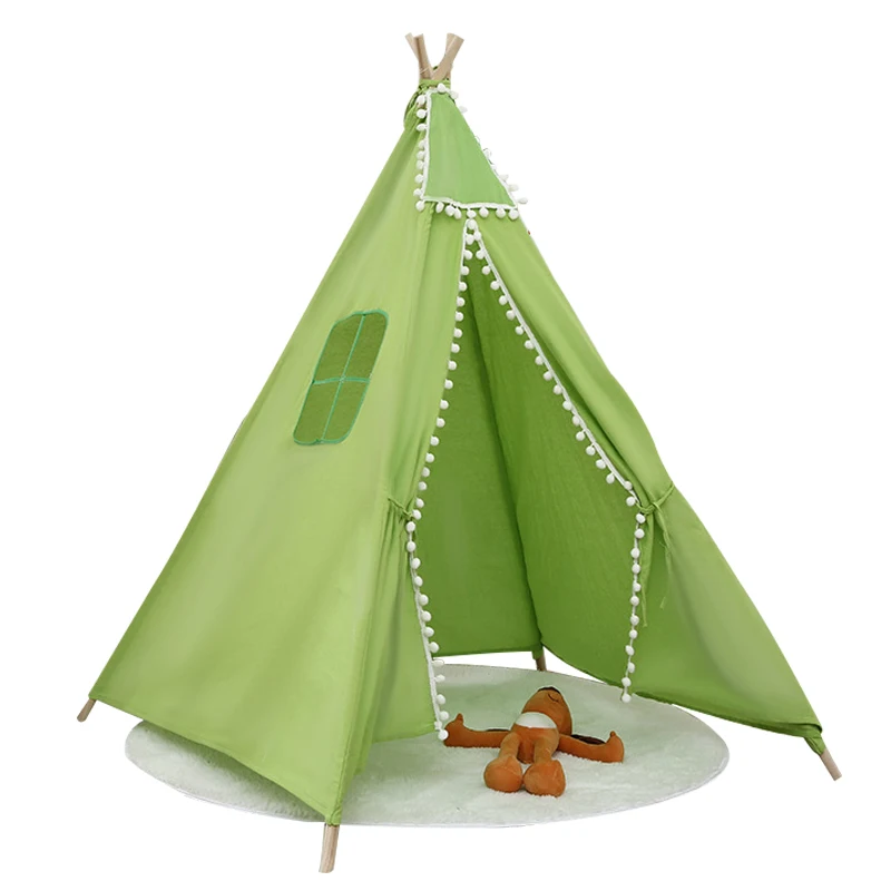 Indian teepee tent green pompon play Tipi tent children indoor&outdoor for kids small playing toy tents