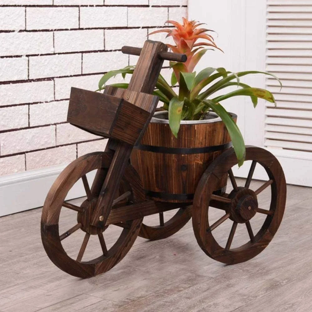Wheelbarrow Planter Pot Wooden Wagon Planter Flower Cart with Wheels Garden Backyard Planter Decorative Wagon  Jardin Decorative