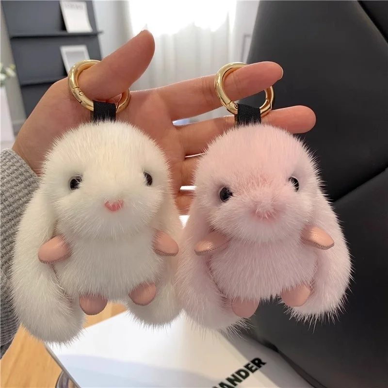 Kawaii Cartoon Plush rabbit Plush Keychain Pendant For Imita Mink Hair Car Keychain Accessory Doll Women Gifts
