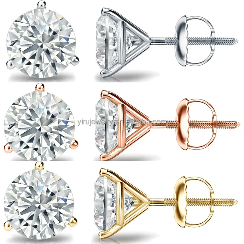 IGI Certified 1/4 to 5 Carat Lab Grown Diamond Round Stud Women Earrings 3-Prong Martini Set Round Cut Screw Back