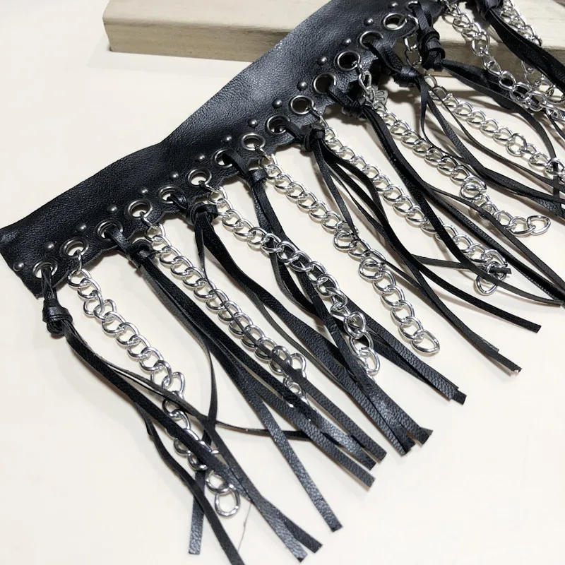 Factory cut tassel leather tassel drop chain fringes PU leather tassel lace trimes clothing decorative accessories