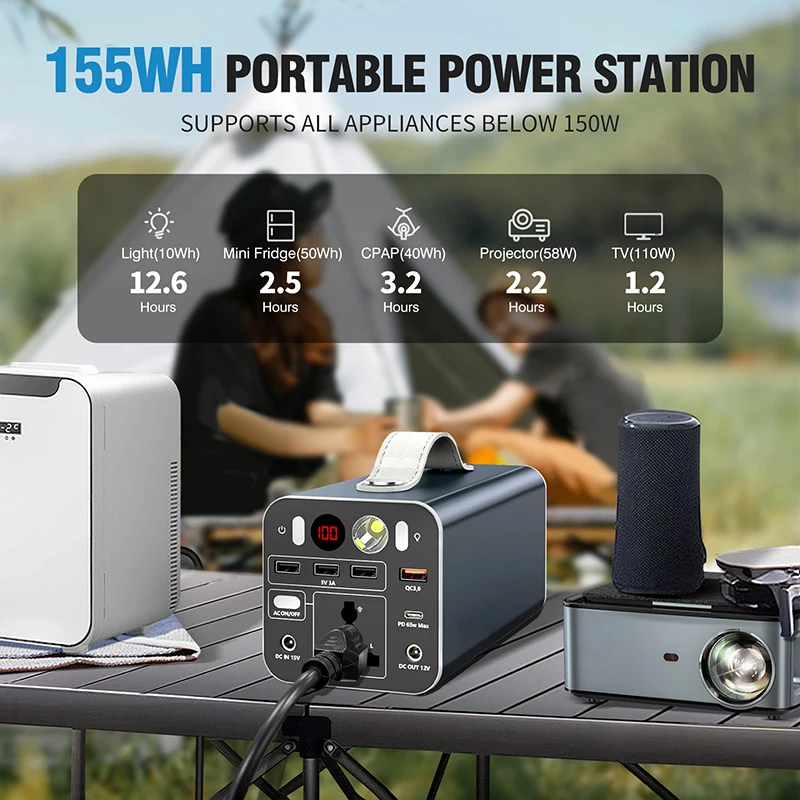 Outdoor High Capacity 43200mAh 150W 500W 1000W Lithium Cell Camping Power Bank Solar Generator Portable Power Station