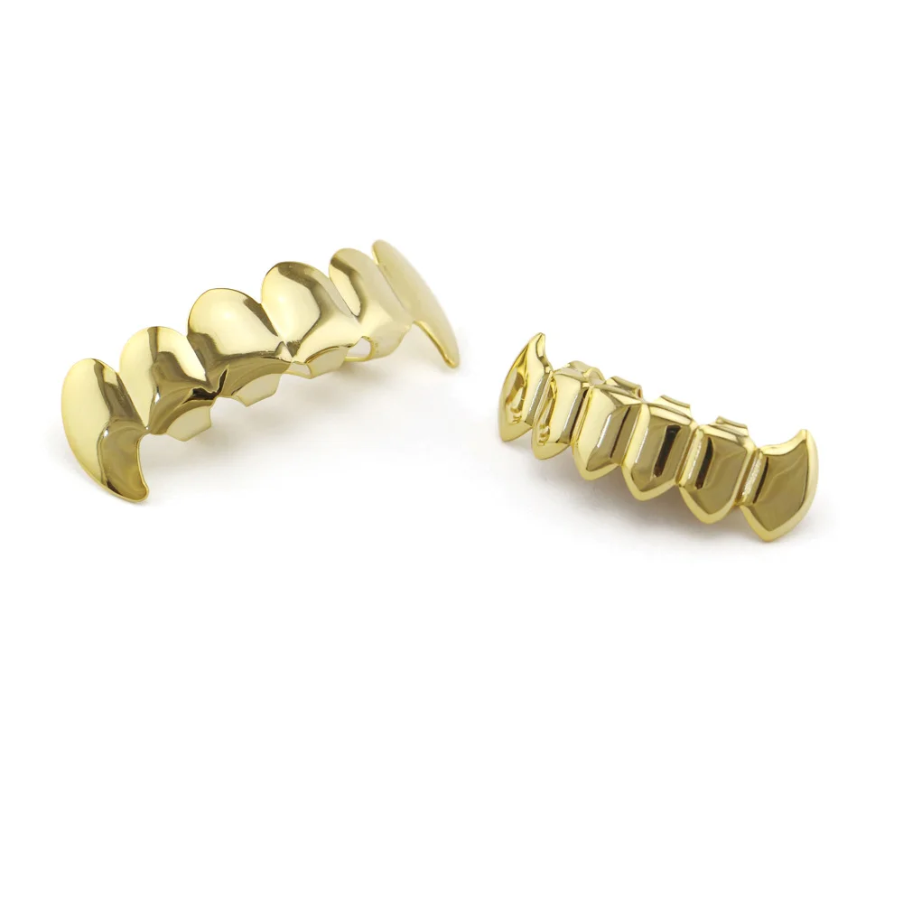 High Quality Copper Plain Fangs Grillz Hip Hop 18K Gold Plated Top Bottom Teeth Grillz Set Body Jewelry Unisex