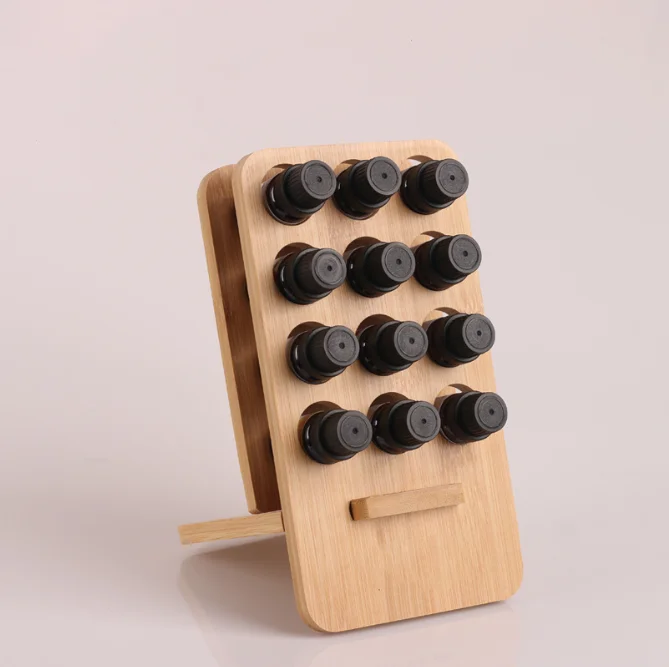 Customize bamboo essential oil bottle storage rack wooden perfume holders nail polish display stand holder
