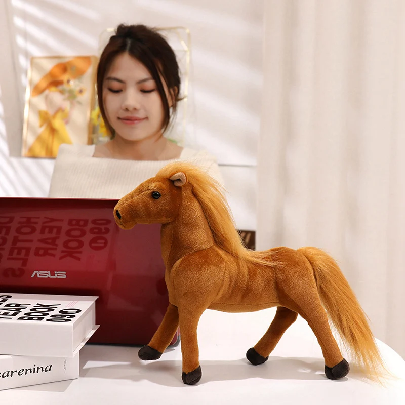 High Quality Model Lifelike Standing Horse Toy Stuffed Animal Doll Kids Birthday Gift Simulation Horseplay Decor