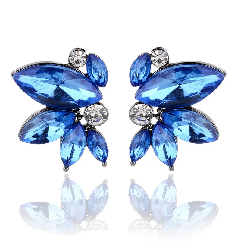 LUOXIN Wholesale Women Fashion Jewelry Rhinestone Earrings Crystal Blue Opal Earrings
