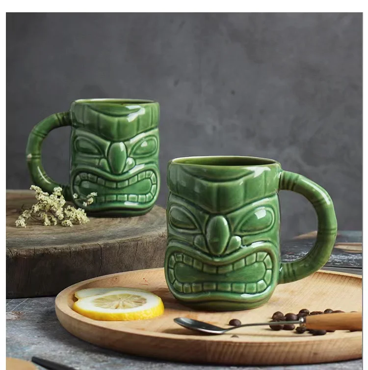 Whole create design unique ceramic tiki mug cup with handle