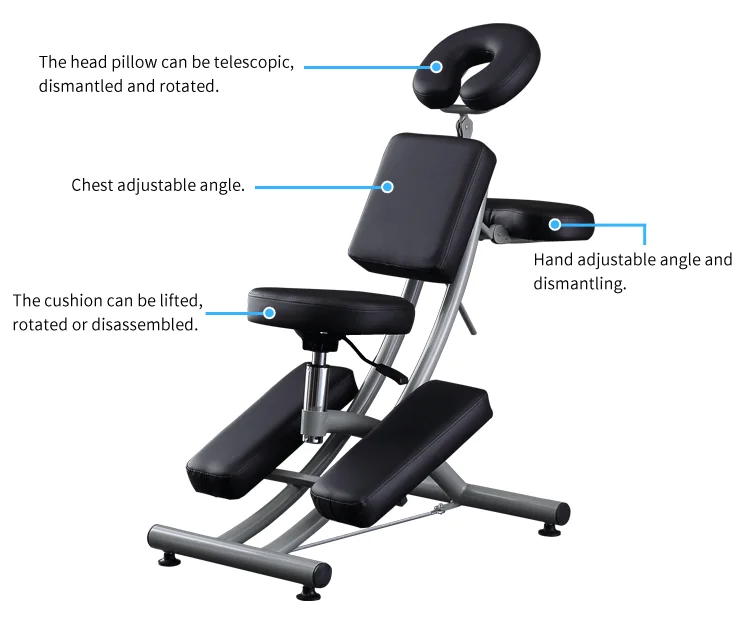 Kisen Black 3-Section Multipurpose Massage Bed Spa Salon Facial Tattoo Chair Hydraulic Stool Removable Headrest Facial Cradle