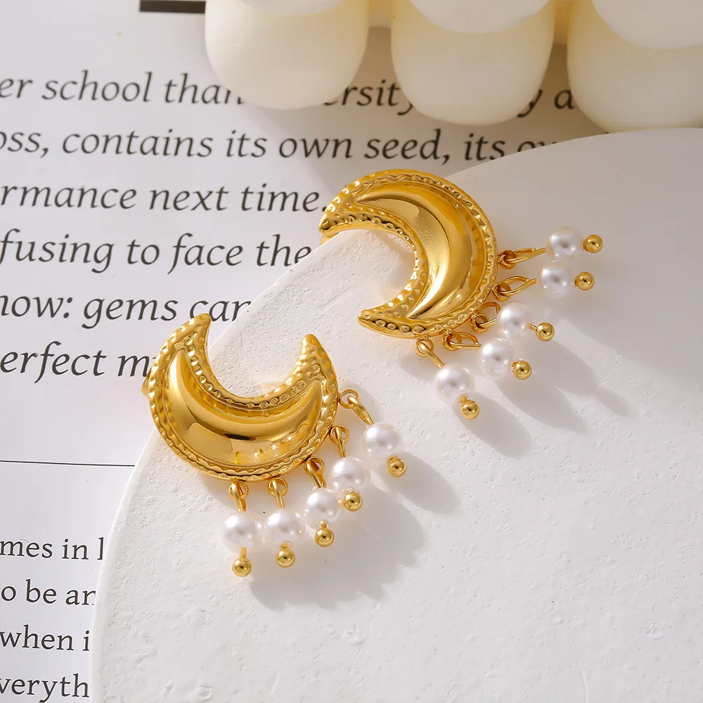 Ear Rings for Women Moon Earrings Plastic Pearl Drop Earrings Wholesale Gold Plated Stainless Steel Earings Jewelry Women
