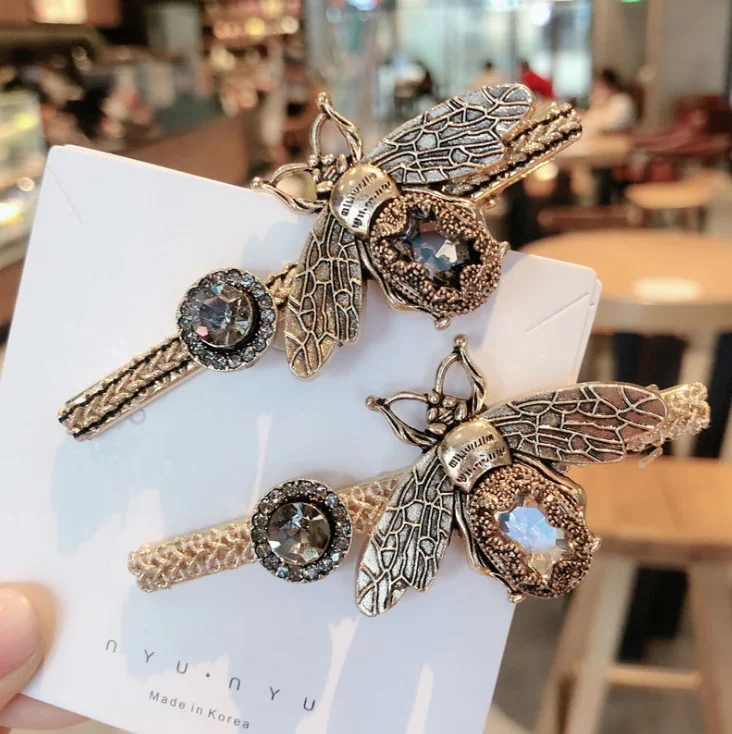 Hot hair clips pins wholesale new arrival luxury bee bling crystal hair clips heavy Korean hair clips for women