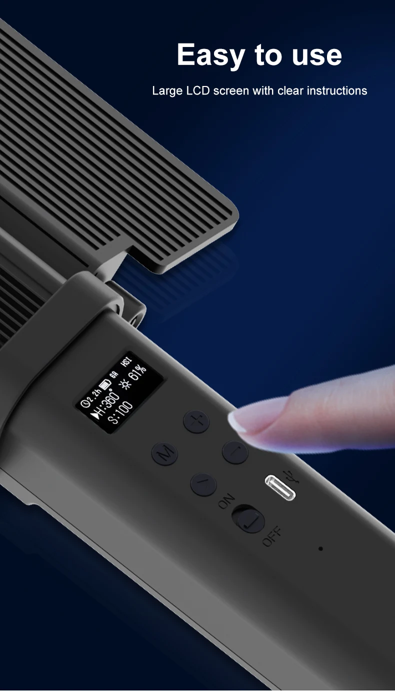 NiceFoto TC-C2 Portable Professional 5200mAh Round Film Fill Photographic RGB Handheld LED Video Tube Light Stick