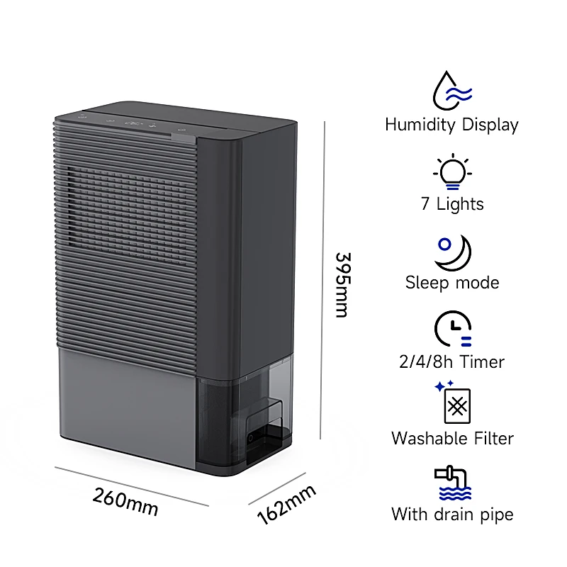 Professional Smart Wifi Black Dry Cabinet Silent Home Air Dehumidifier With Drain Hose