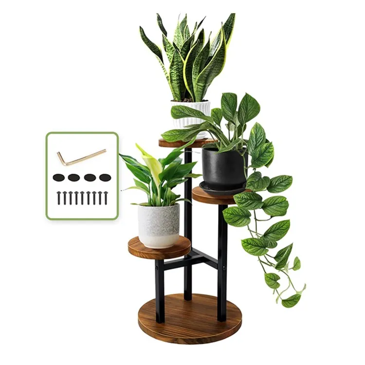 3 Tier Tall Plant Flower Pot Shelf Holder Outdoor Display Rack Living Room Balcony Garden Corner Wood Plant Stand Metal Indoor